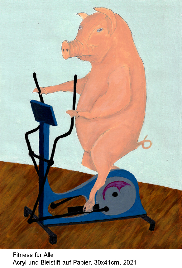 Schwein auf Fitnessgerät