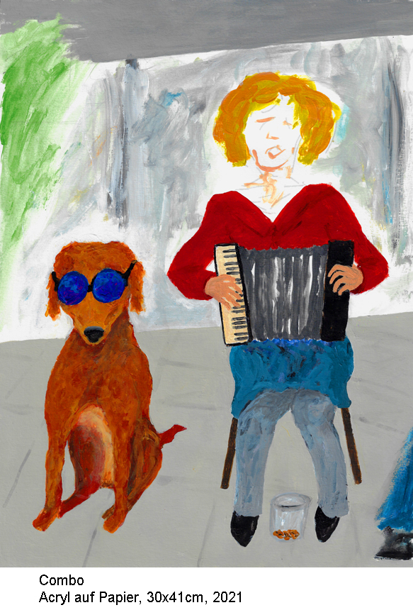 Frau mit Akkordeon und Hund