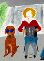 Frau mit Akkordeon und Hund